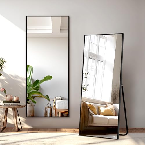 CDT MEDIA Full Length Mirror with Stand – 56x19 Black Aluminum Alloy Frame