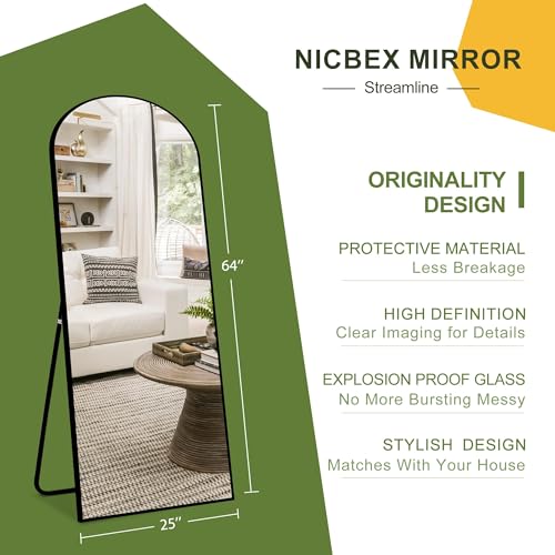 TOUCHED WITH GRACE Full-Length Mirror with Stand - Aluminum Frame, Black