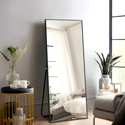 TOUCHED WITH GRACE Full-Length Mirror with Stand - 56x19 Black Aluminum Frame
