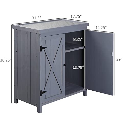 TOUCHED WITH GRACE Outdoor Tool Shed with Galvanized Top and 2 Shelves for Yard Tools or Pool Accessories, Gray