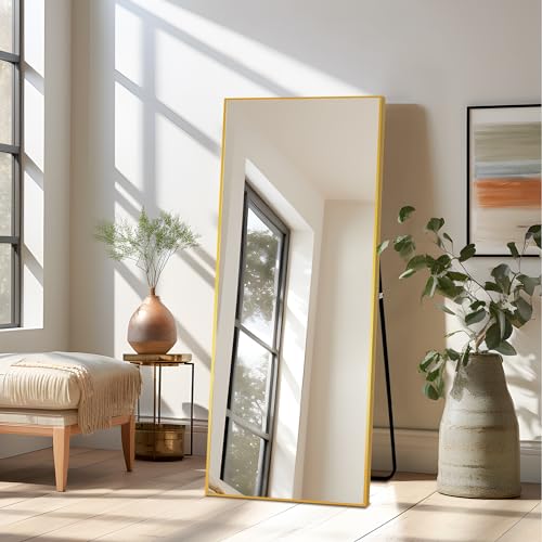 CDT MEDIA Gold Full-Length Shatter-Proof Floor Mirror - Bedroom, Living Room, Dressing Room