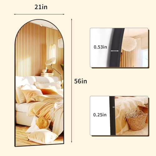 Full Length Black Mirror for Wall or Floor with Aluminum Frame - Ideal for Dressing Area or Bedroom