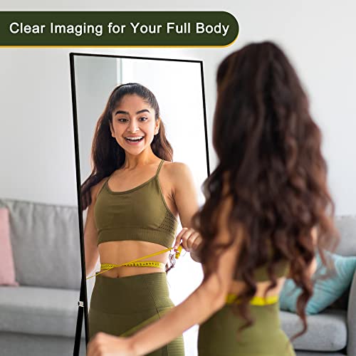 CDT MEDIA Full Length Mirror with Stand – 56x19 Black Aluminum Alloy Frame