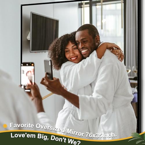 TOUCHED WITH GRACE Black Aluminum Oversized Full-Length Mirror - Free Standing, Hanging, or Leaning