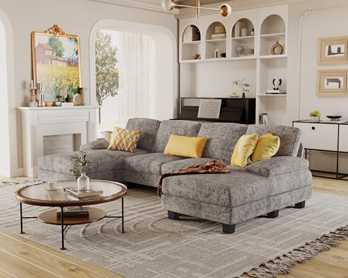 TOUCHED WITH GRACE Grey U-Shaped Sectional with Double Chaise for Living Room