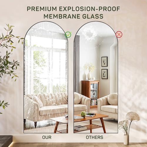 Shatter-Proof Full-Length Arch Mirror, Aluminum Frame for Bedroom or Cloakroom