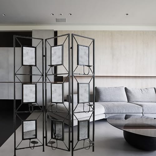 TOUCHED WITH GRACE Black 3 Panel Room Divider with Mirror and Photo Frames