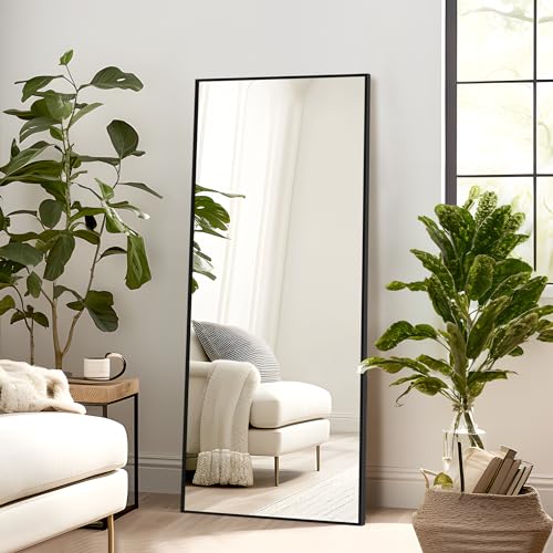 CDT MEDIA Full Length Mirror with Stand – 56x19 Black Aluminum Alloy Frame